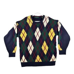 Vtg Embassy Row Argyle‎ Sweater Cotton Knit Blue Mens X-Large Grandpa Dad Preppy